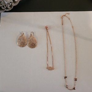 Rose Goldtone Jewelry Set (Earrings, Bracelet and Necklace)